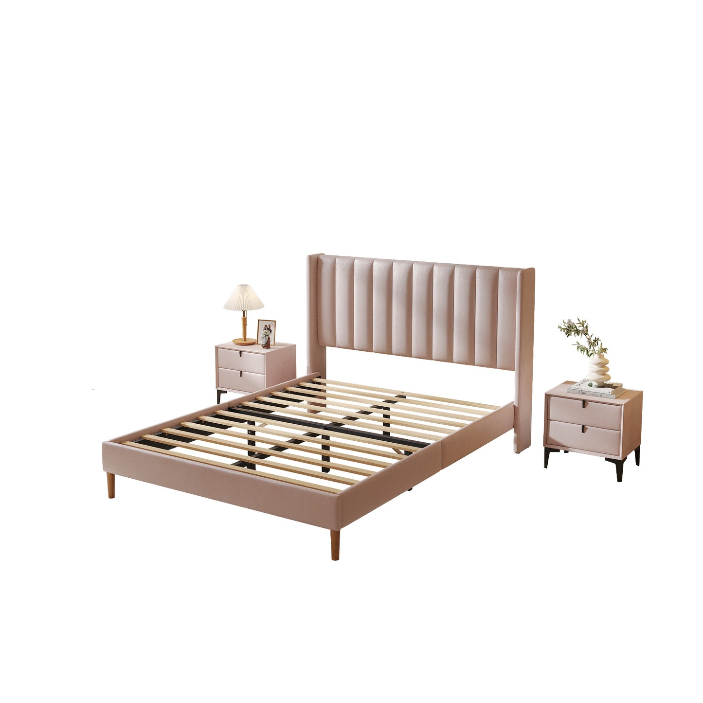 Anka Accordion Bed Frame - Pink Velvet