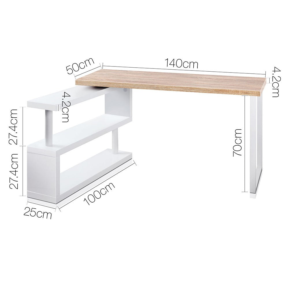 140cm Snack Shelf Desk - Oak & White - NA140SDK-OA