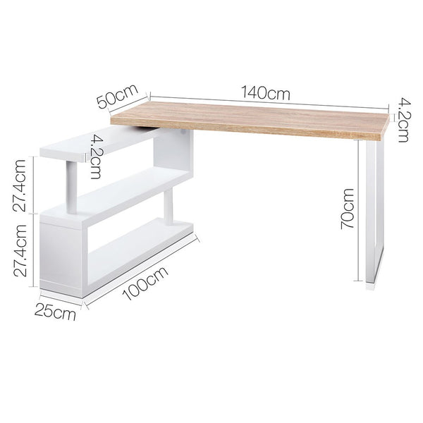 140cm Snack Shelf Desk - Oak & White - NA140SDK-OA